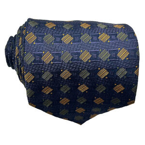 Richel Mens 100% Silk Tie Geometric Blue Bronze Green Made in Spain Necktie